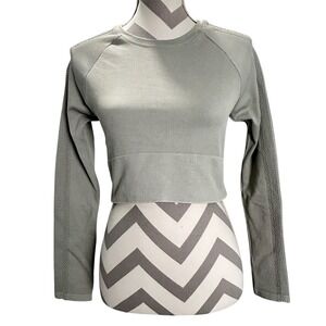 Offline Aerie Ribbed‎ Crop Top Sage Green Long Sleeve Activewear Athleisure L
